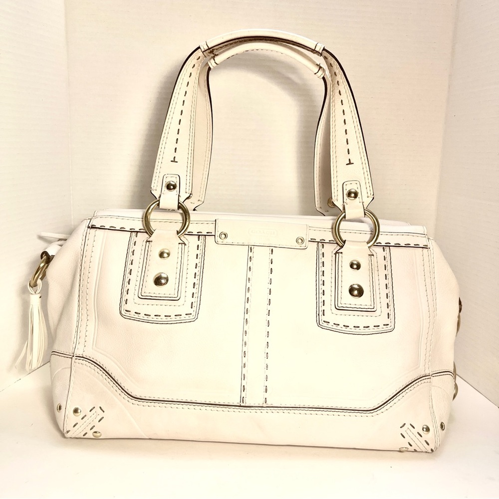 Coach Hamptons Vintage White Andrea Leather Satchel Hand Bag